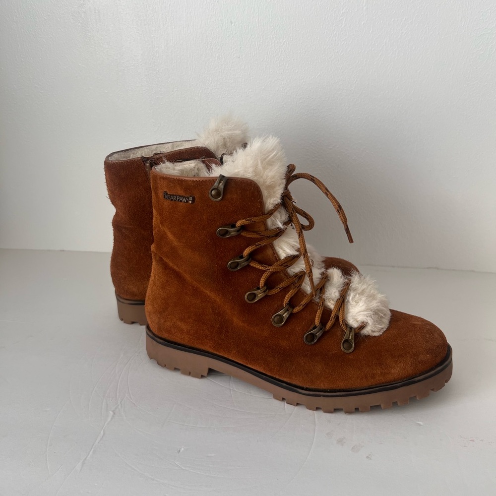 BearPaw Tan Suede Winter Boots with Cream Fur